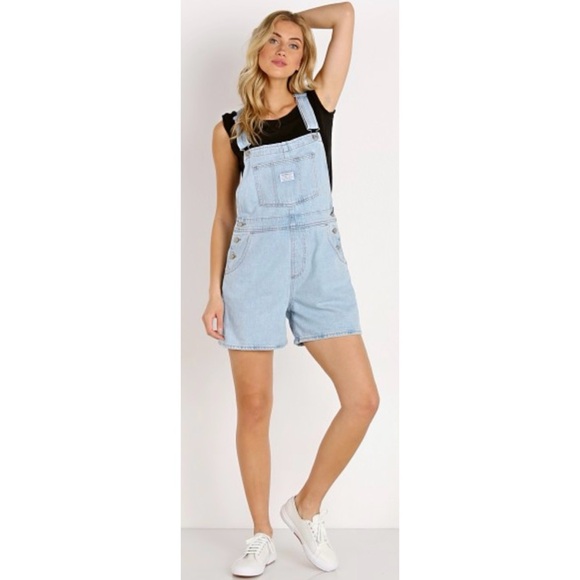 Levi's Vintage Light Wash Cut Off Shortalls Plus Size 18W - Picture 1 of 8